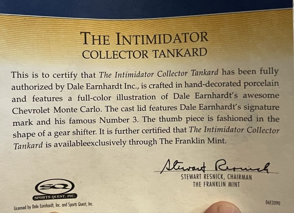Kufel Kolekcjonerski Franklin Mint „The Intimidator” z certyfikatem