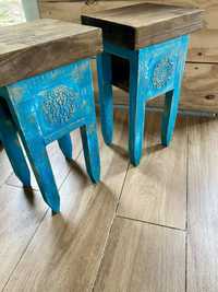 Stolik stołek drewniany vintage boho mandala