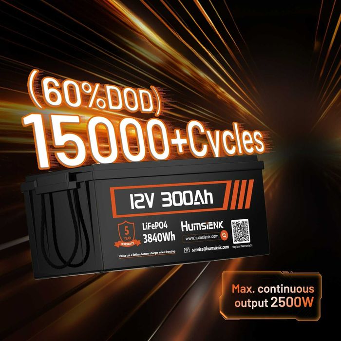Акумулятор LiFePo4 Humsienk 12V 300Ah. Літій-залізо-фосфатний 3840Wh