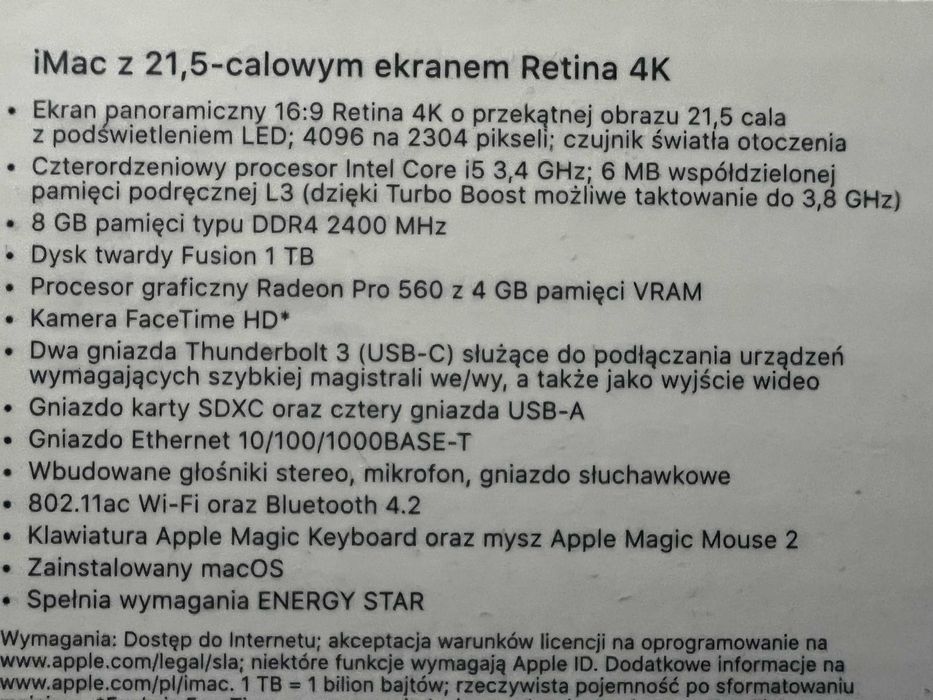Komputer Apple iMac 2017 z ekranem 21,5'' 4K Retina