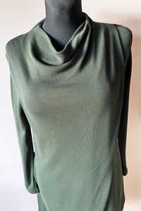 COS butelkowa zielona asymetryczna sukienka z wiskozą XS 34 khaki