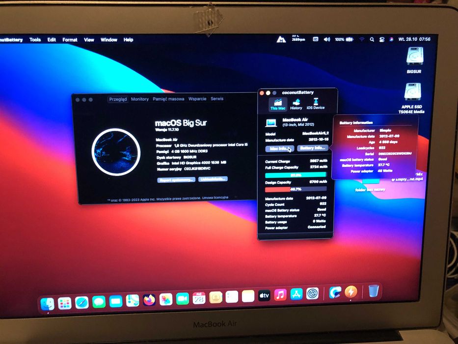 Apple macbook A1466 i5 2012 kl.podśw. 4GB/128GB zasilacz