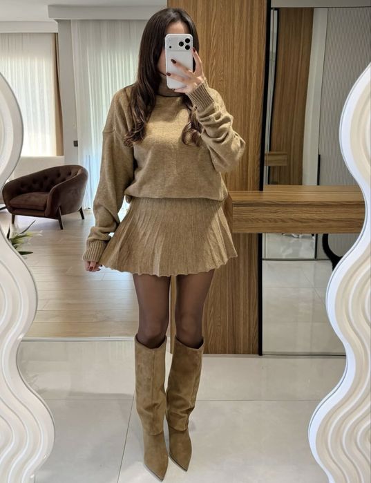 Теплий в’язаний комплект зі спідницею, новий, S/M/L