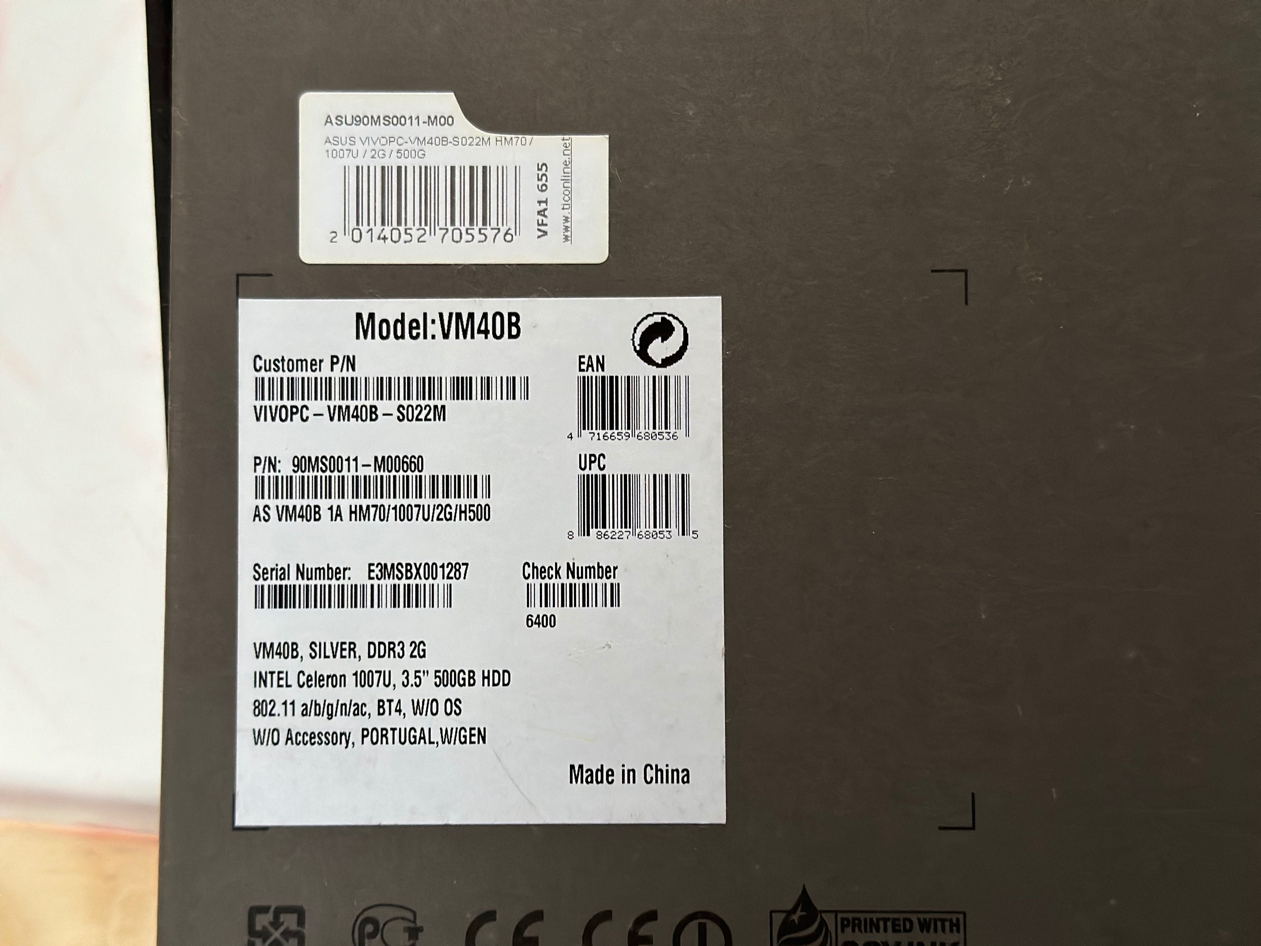 ASUS VivoPC 8Gb 128Gb + Monitor Acer + Periféricos sem fios