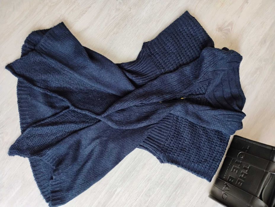 Sweter kardigan maxi długi sweterek damski granatowy S oversize