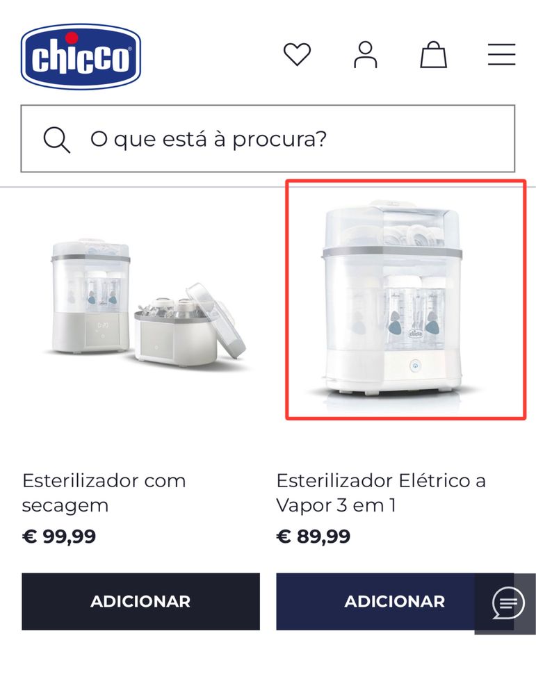 - Novo - Esterilizador Elétrico a Vapor 3 em 1 da Chicco
