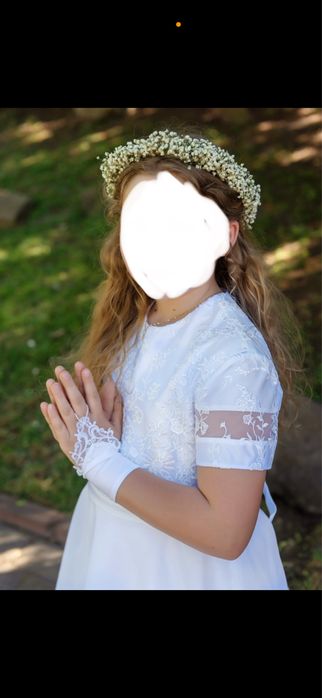 Sukienka komunijna alba DUBER Selena bolerko i rękawiczki