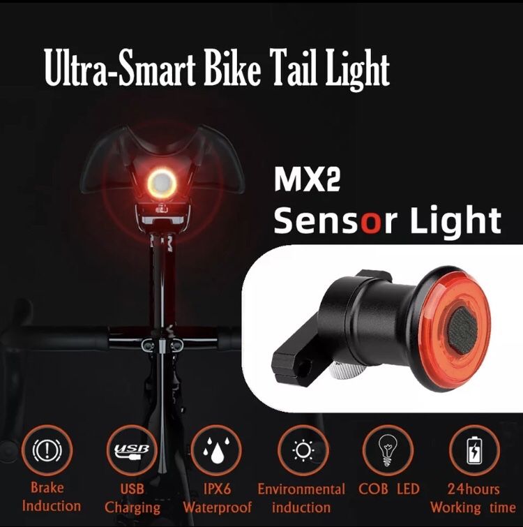 Luz traseira e dianteira inteligente para bicicleta, Led