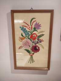 Obraz wyszywany haftowany kwiaty makatka vintage