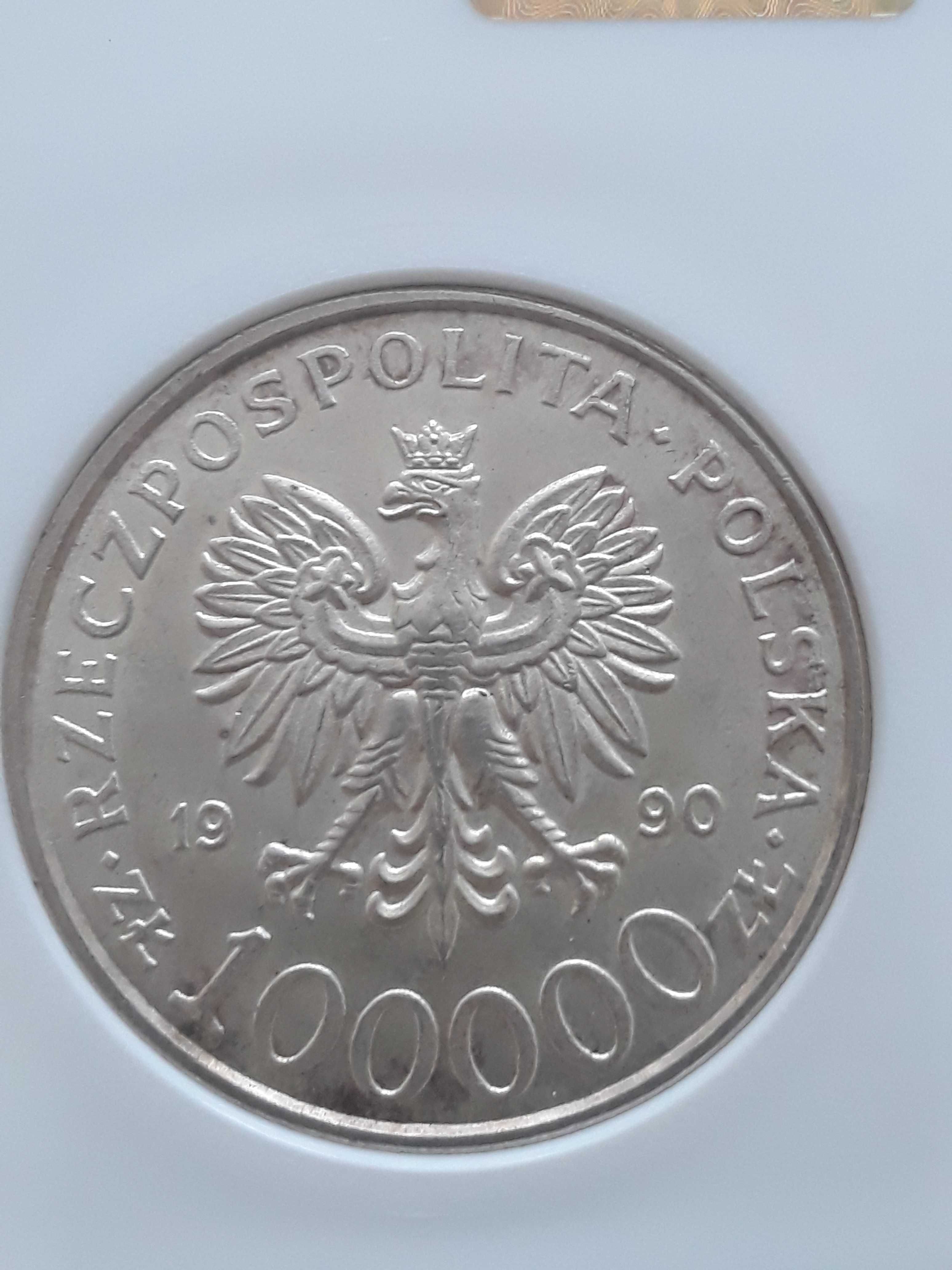 100 000 zł Solidarność 1990 r. nr 1 - Typ A-mennicza - MS 70