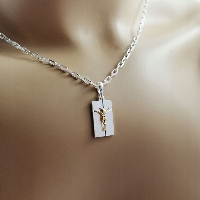 Srebrny Męski Łańcuszek Ankier + Medalik Jezus Pr. 925 + Grawer Dla Sy