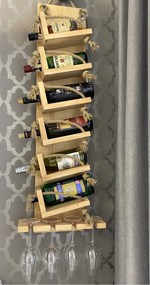 Стелаж полиця для пляшок і бокалів міні-бар для вина для напоїв