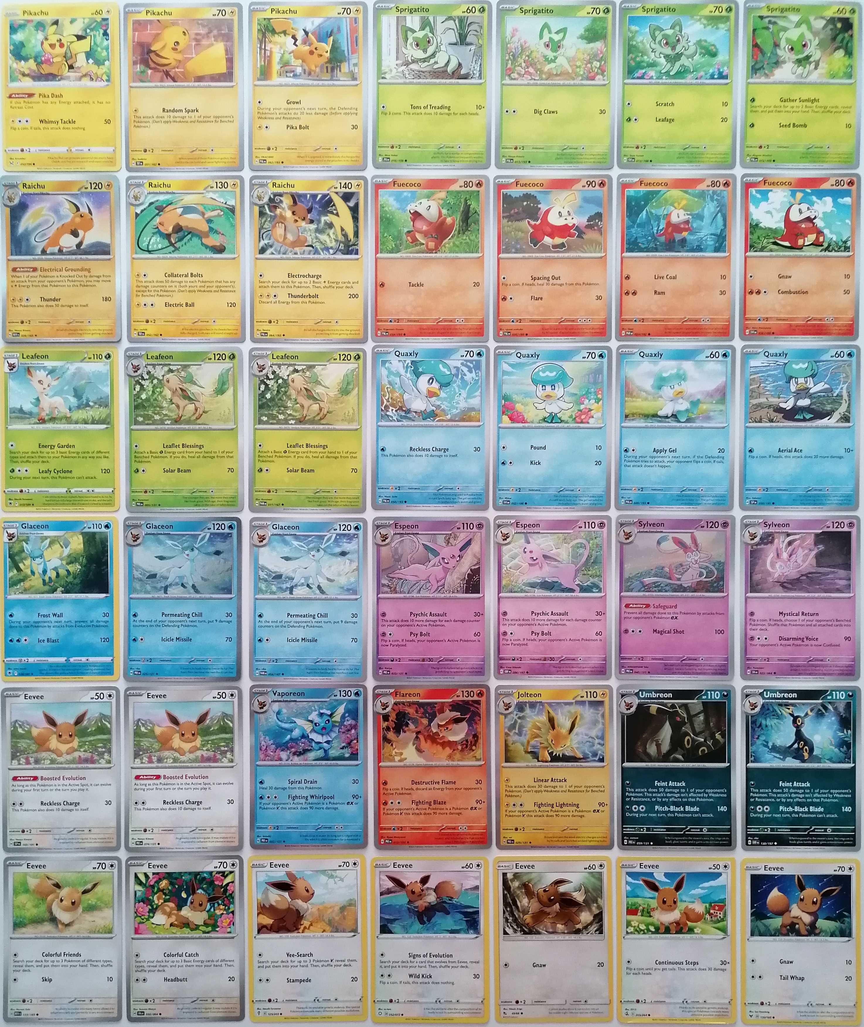 Oryginalne karty Pokemon TCG (Pikachu, Raichu, Paldea, Eeveelutions)