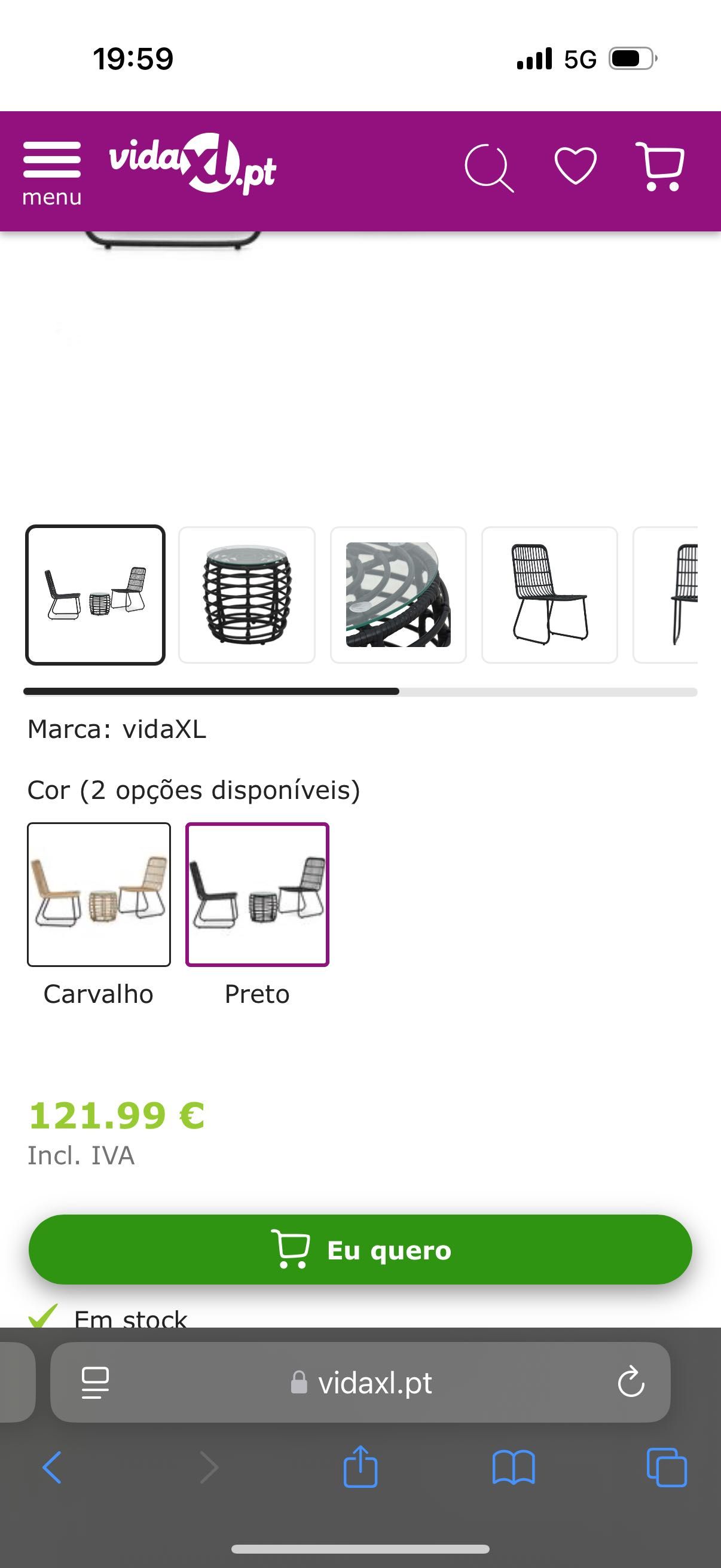 Conjunto de 2 cadeiras pretas e uma pequena mesa para terraço /varanda