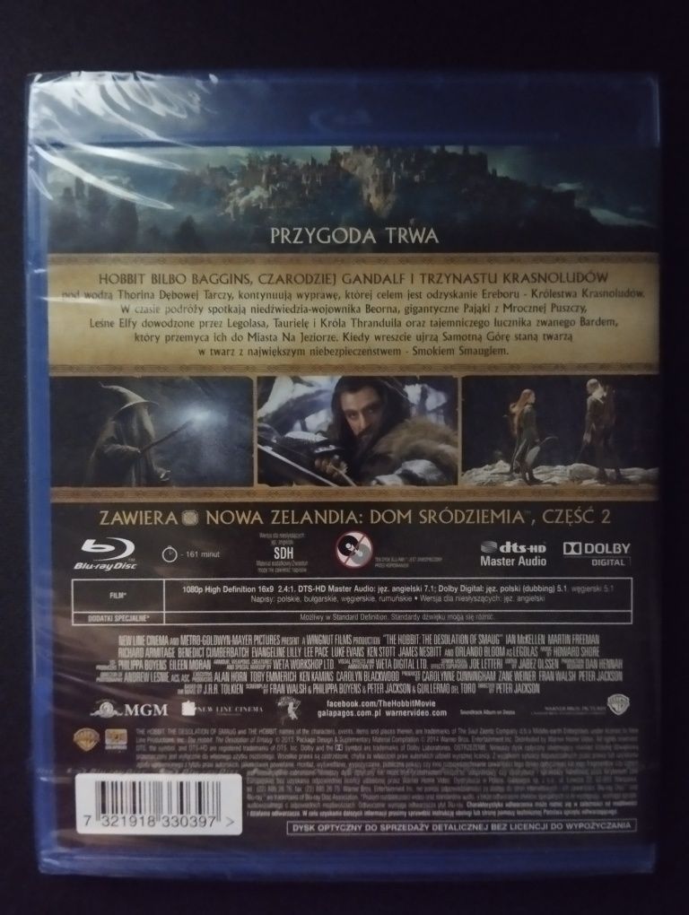 BLU-RAY Hobbit: Pustkowie Smauga, Tolkien, film BR (nowy)  dubbing PL