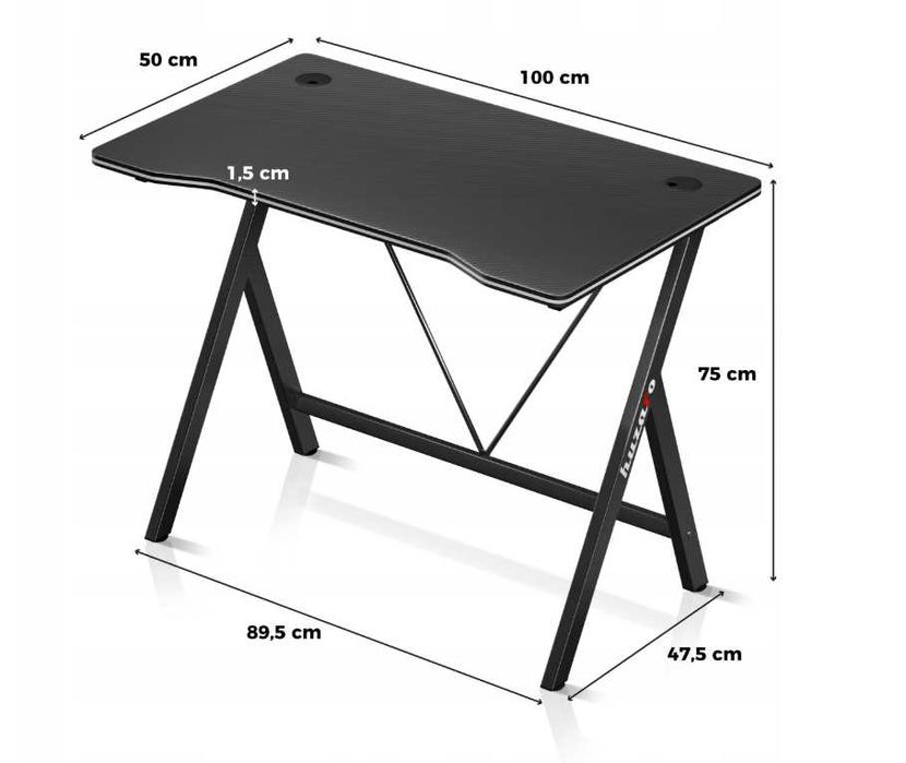 Małe Biurko Gamingowe Dla Gracza Czarne Młodzieżowe Do Nauki - OKAZJA