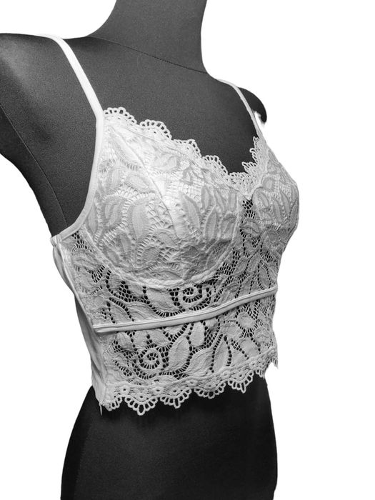 Nowy biały koronkowy top croptop 36,S Shein