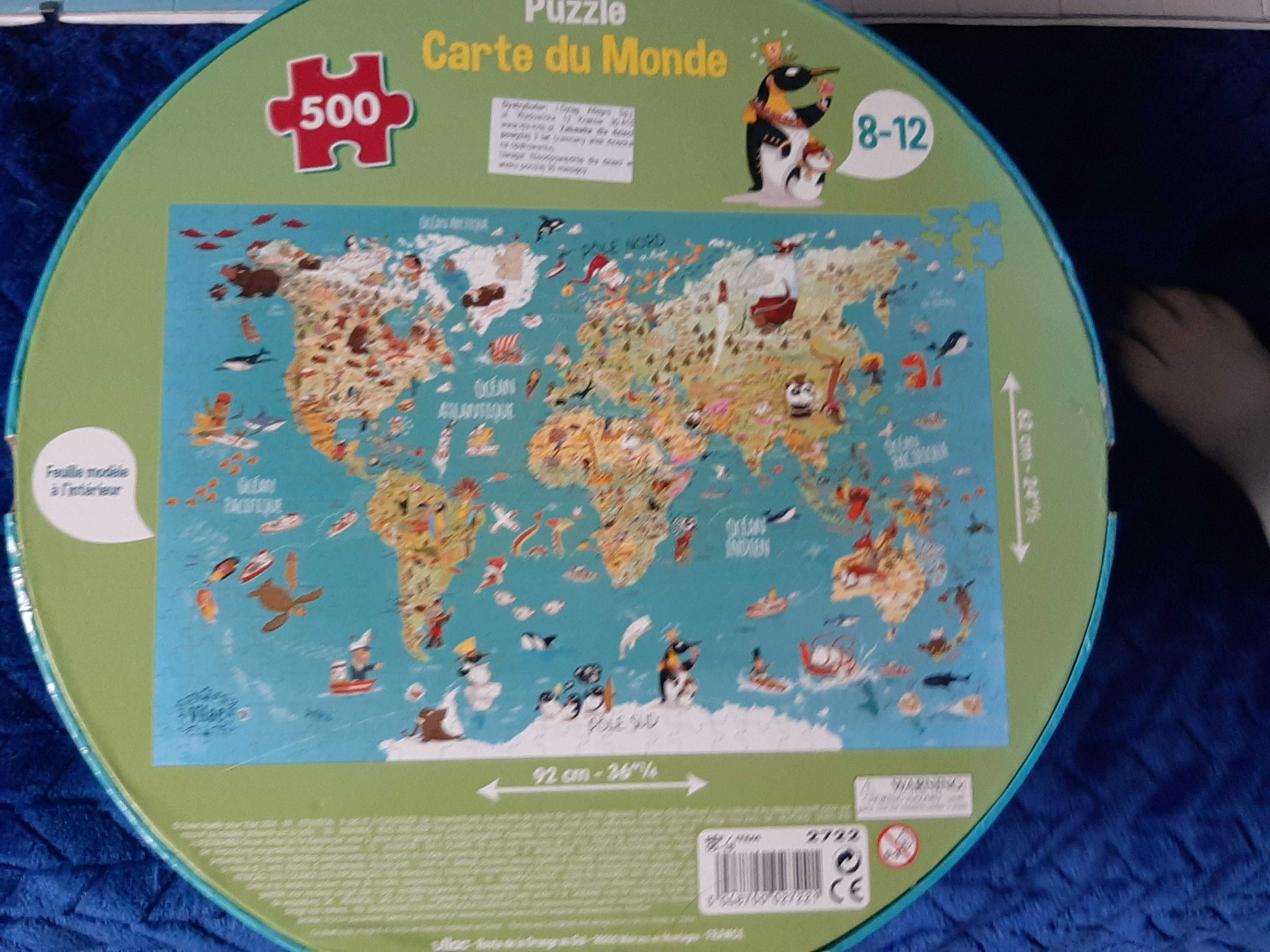 Puzzle mapa świata 500 elementów 62x92 cm