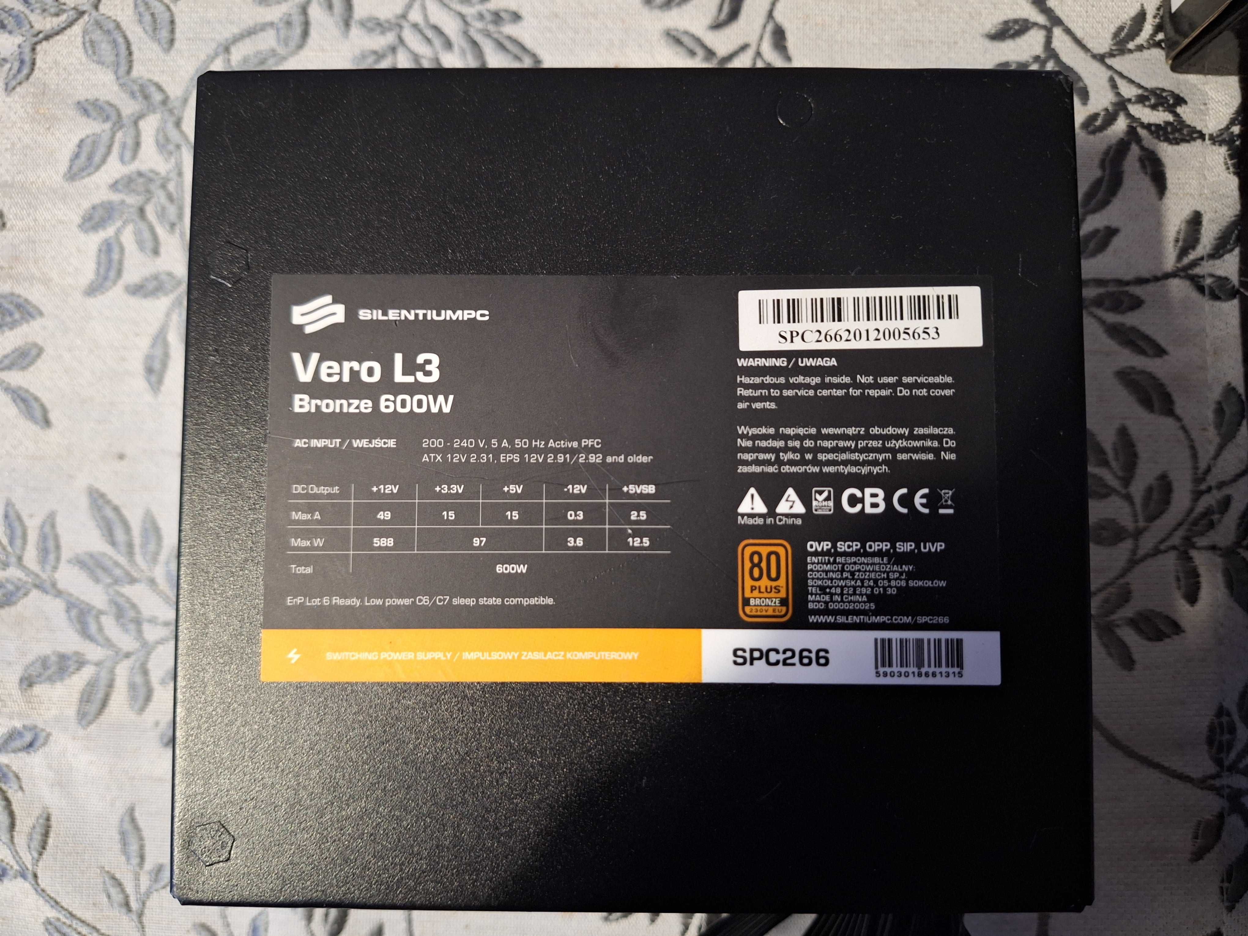 Zasilacz ATX SilentiumPc Vero L3 600 W 80 PLUS