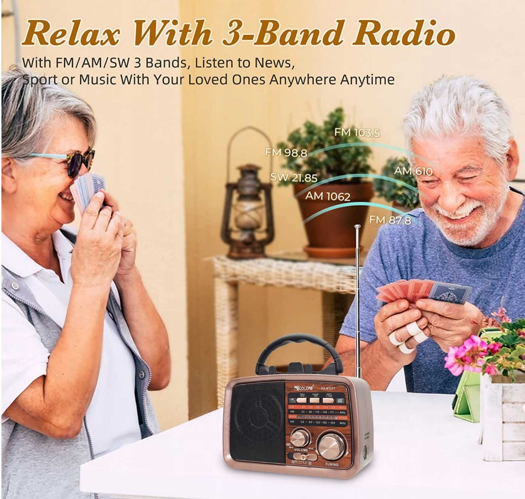 Radio kuchenne akumulatorowe przenośne turystyczne retro baterie USB