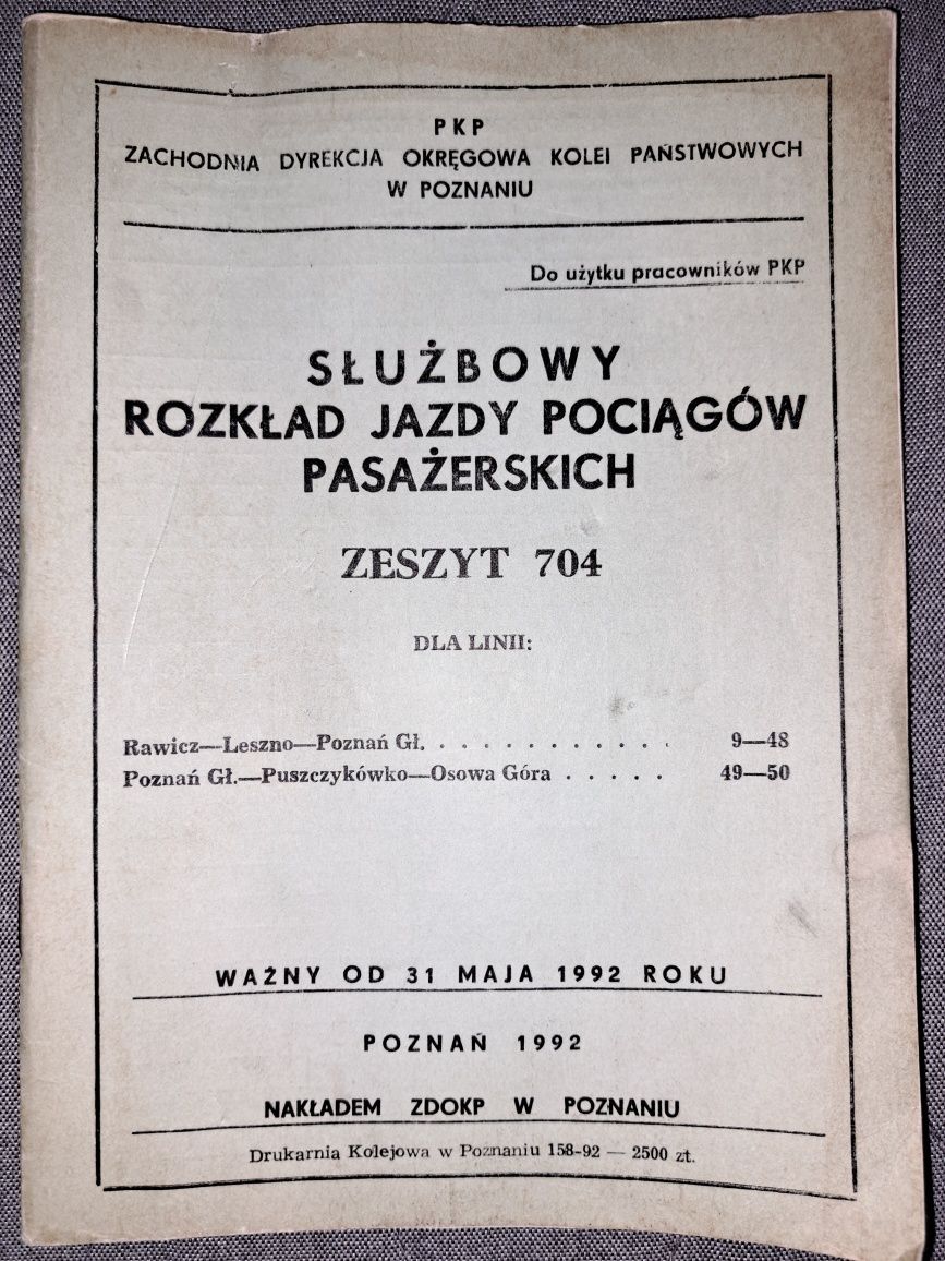 SRJP zeszyt 704 Puszczykówko- Osowa Góra 1992 rok