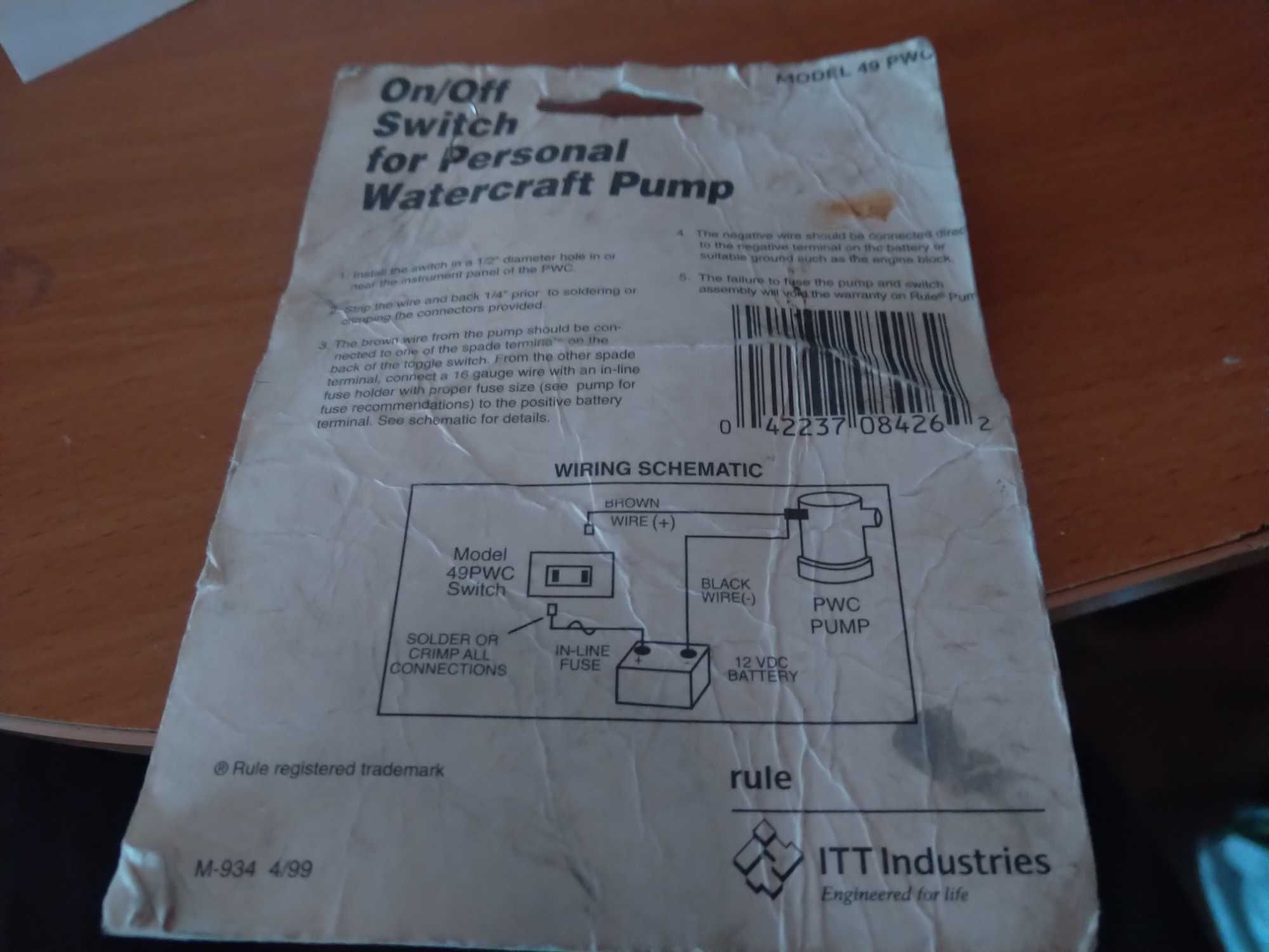 Rule 49pwc Personal Watercraft Pump On/Off Switch