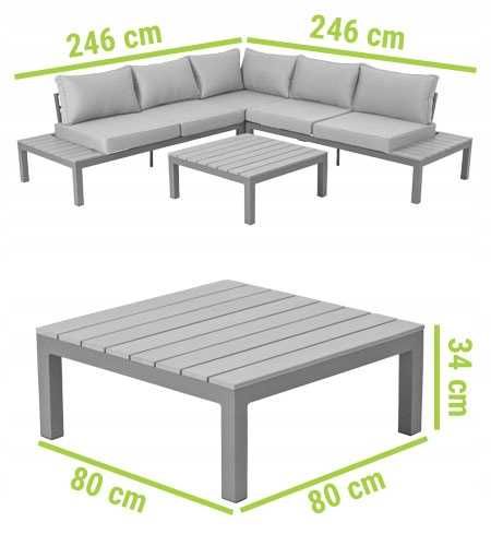 Narożnik Ogrodowy Zestaw Mebli Na Taras DLA 6 OSÓB  PODUSZKI 246x246Cm