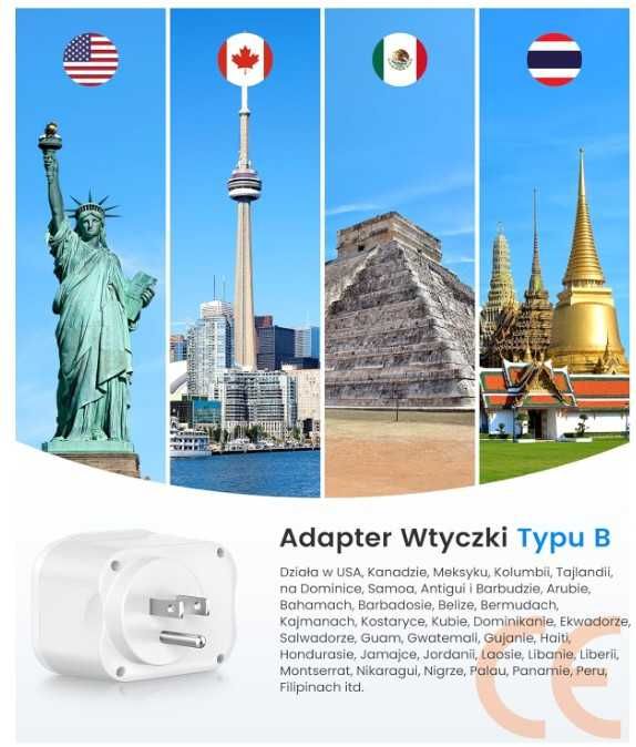 Zestaw 2 adapterów podróżnych USA na EU 4 w 1 QuickCharge LENCENT