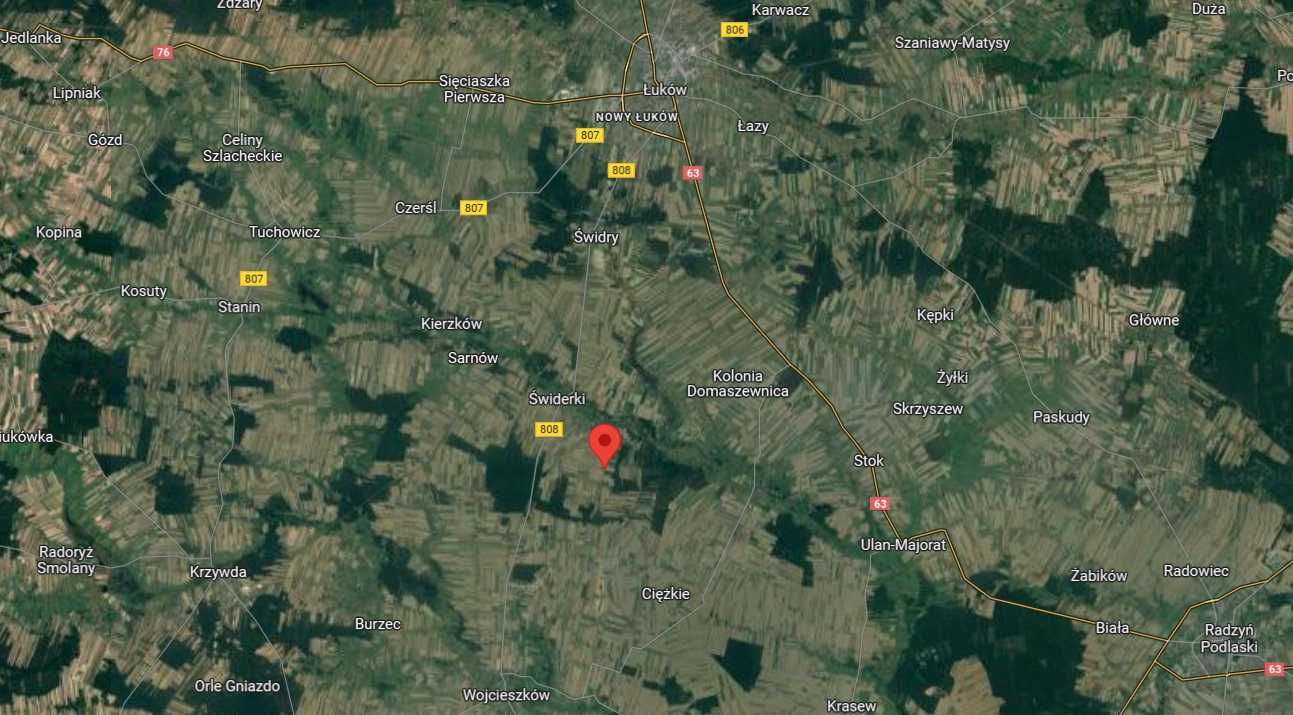 Działka budowlana pod Łukowem 1500 m2, media i droga asfaltowa