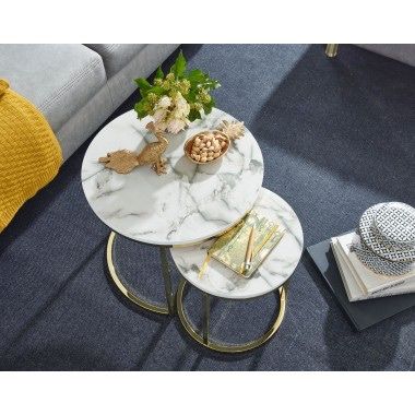 Zestaw 2 stolików kawowych Wohnling - marmurowy blat i złota rama