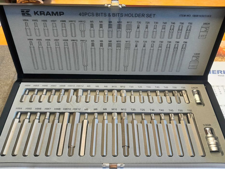 Zestaw kluczy, bitów 3/8" + 1/2" 40 elementów KRAMP GRENE NOWE:
