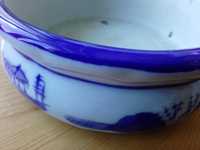 Ceramiczna niska miseczka osłonka bonsai biała niebieska