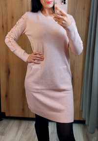 Sukienka sweterkowa damska 38,40 pastelowa pudrowy róż cyrkonie