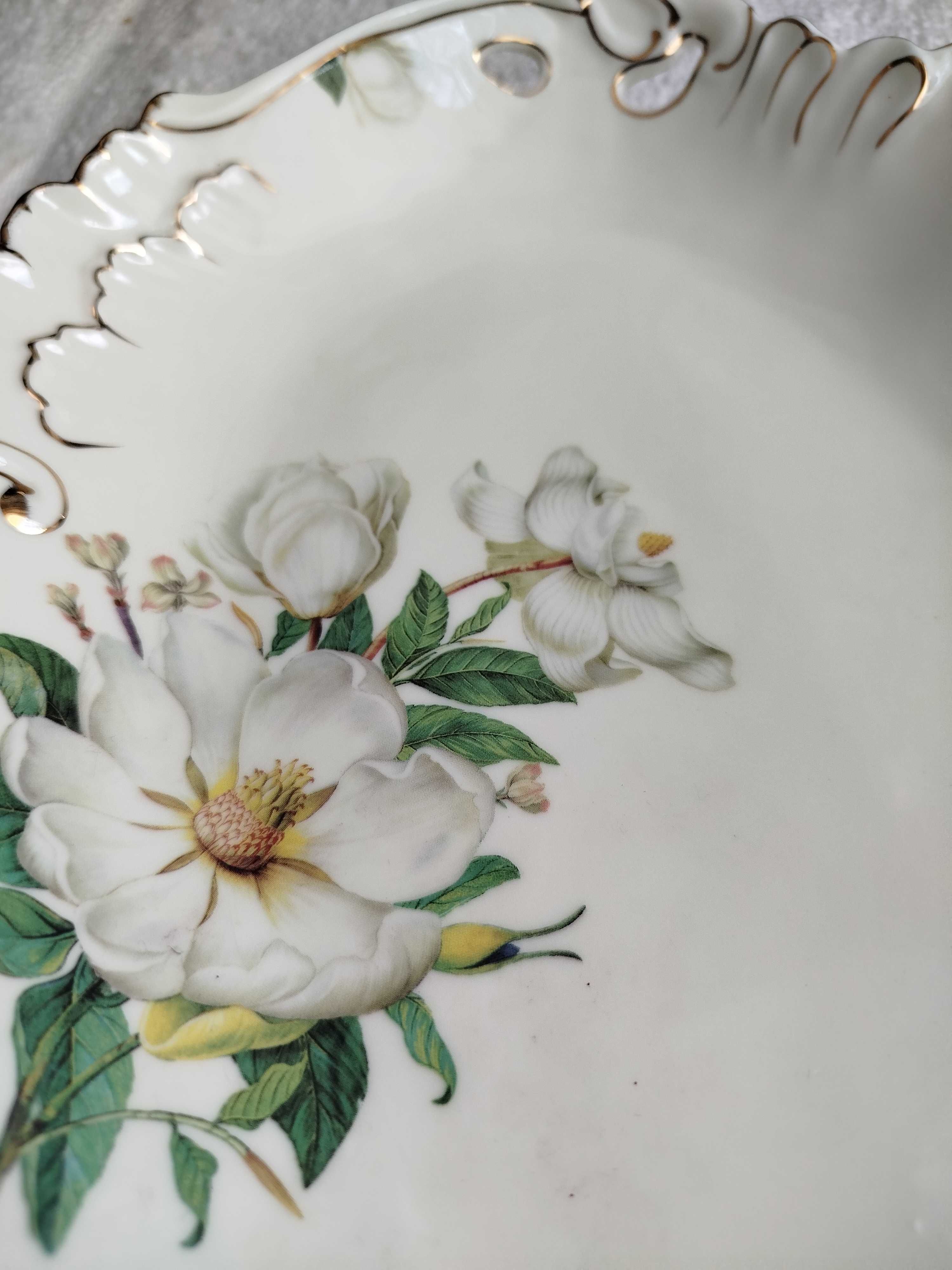 Porcelanowa taca półmisek w białe kwiaty affek design