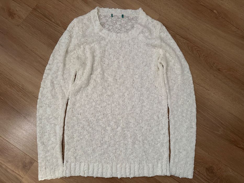 Biały długi ażurowy sweter Vintage XS/S