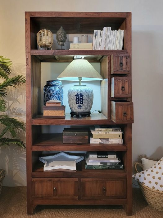 estante, livreiro, armario, bambu, oriental, rustico