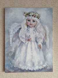 Картина масляними фарбами на холсті, лялька - ангел