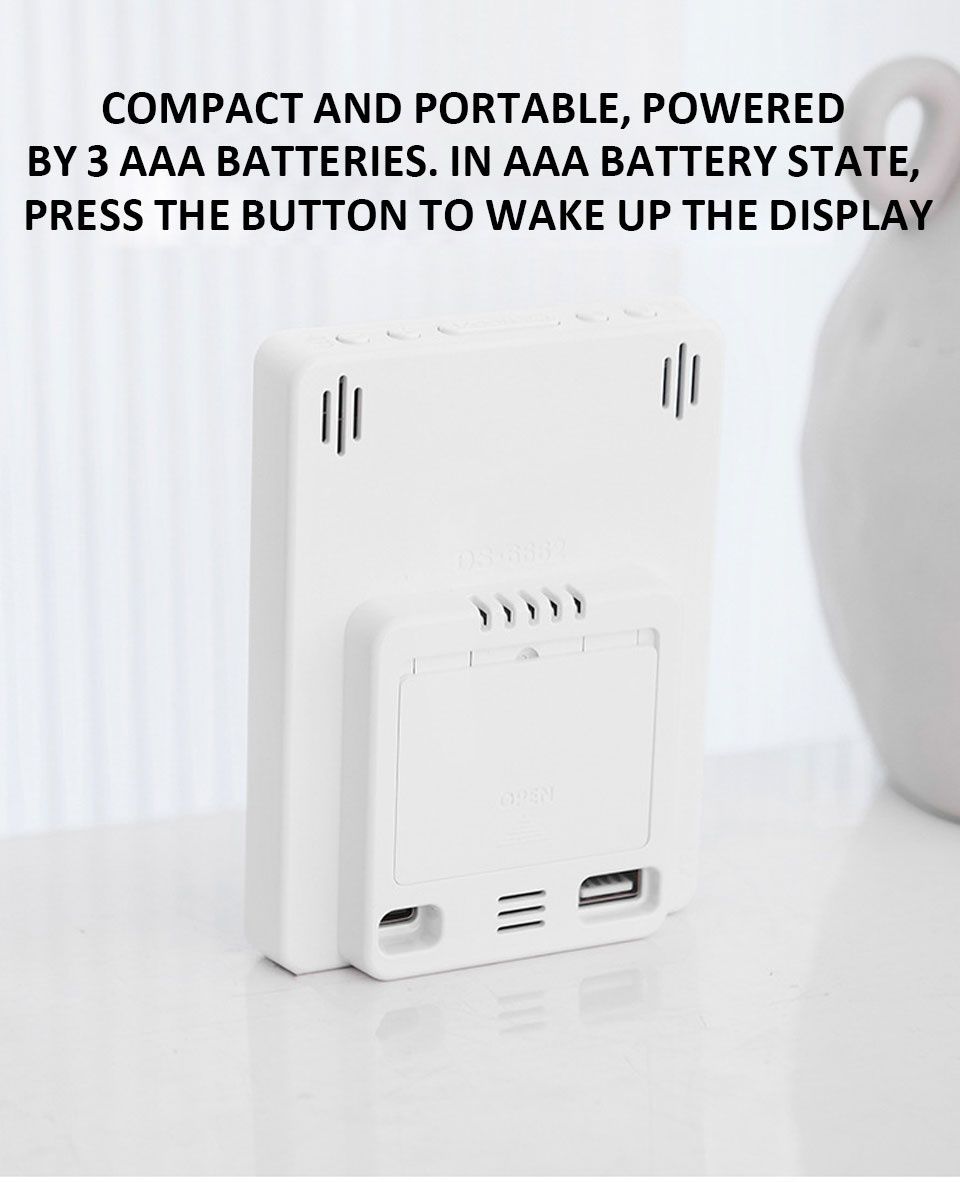 Budzik zegar elektroniczny LED cyfrowy stojący alarm termometr USB