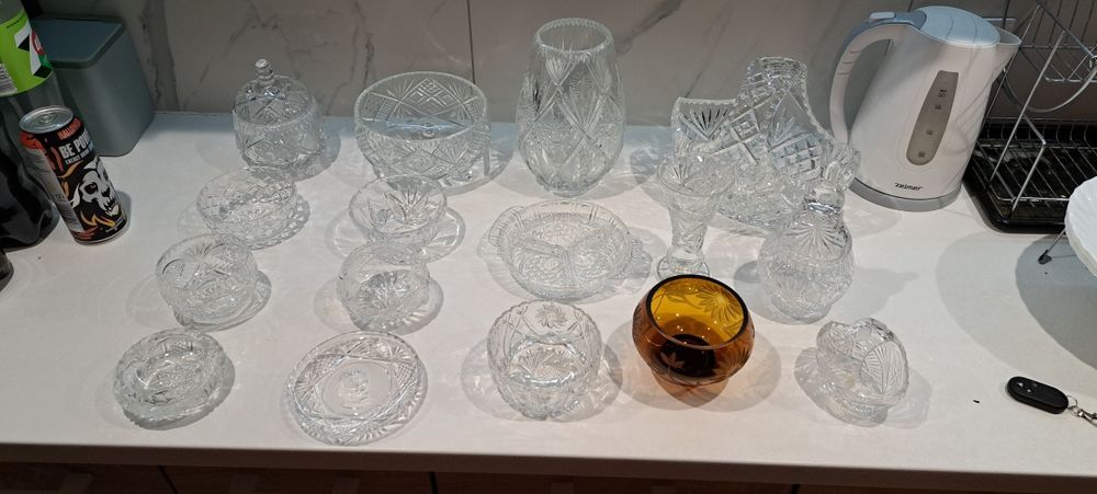 Duży zestaw kryształów talerzyk JP II koszyk wazon popielniczka itp