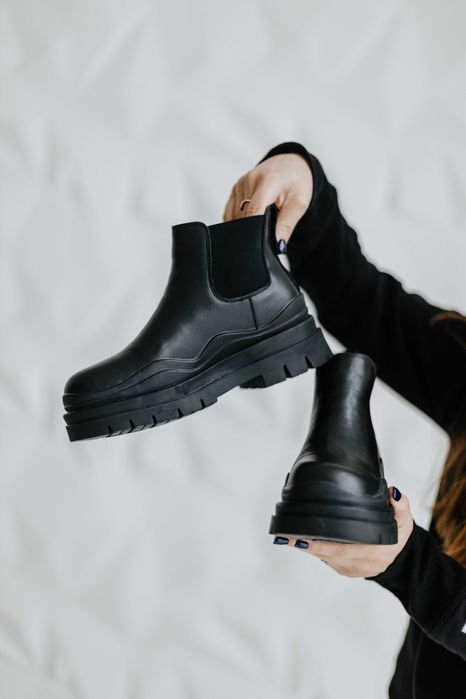 Черевики|челсі зимові жіночі шкіряні чорні | (25.0-25.5см)