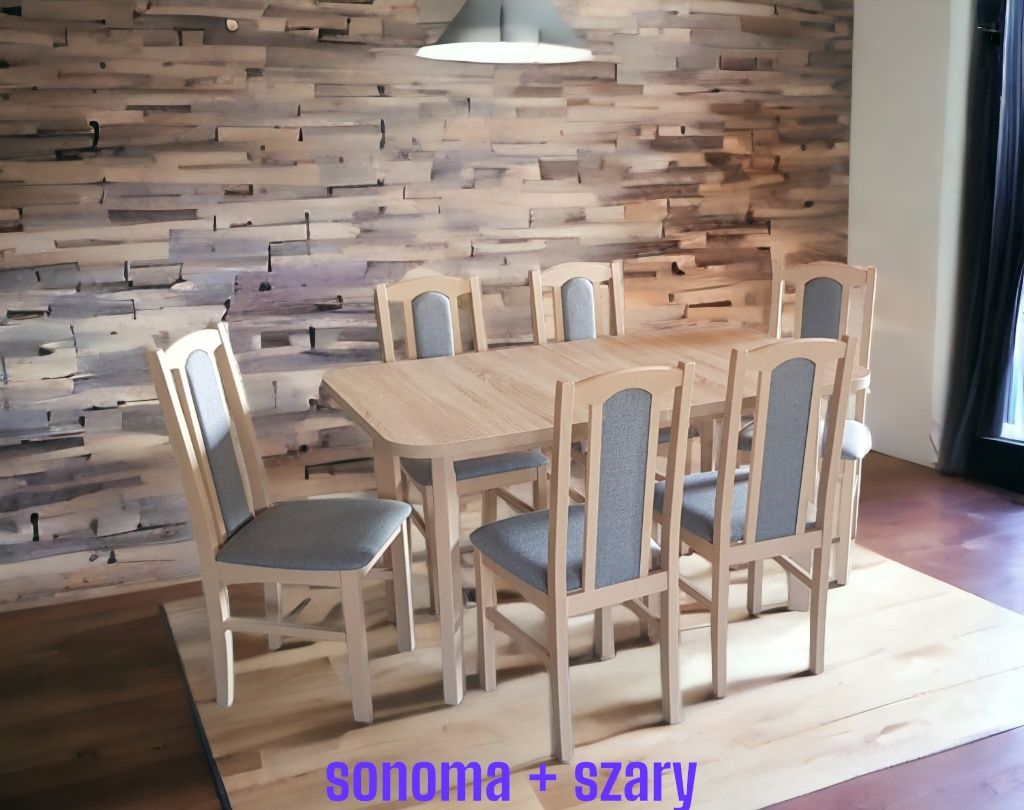 Nowe: Stół 80x140/180 + 6 krzeseł, SONOMA + SZARY , dostawa cała PL