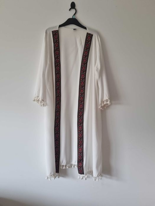 Damskie białe kimono narzutka boho tunika plażowa wiskoza 100%