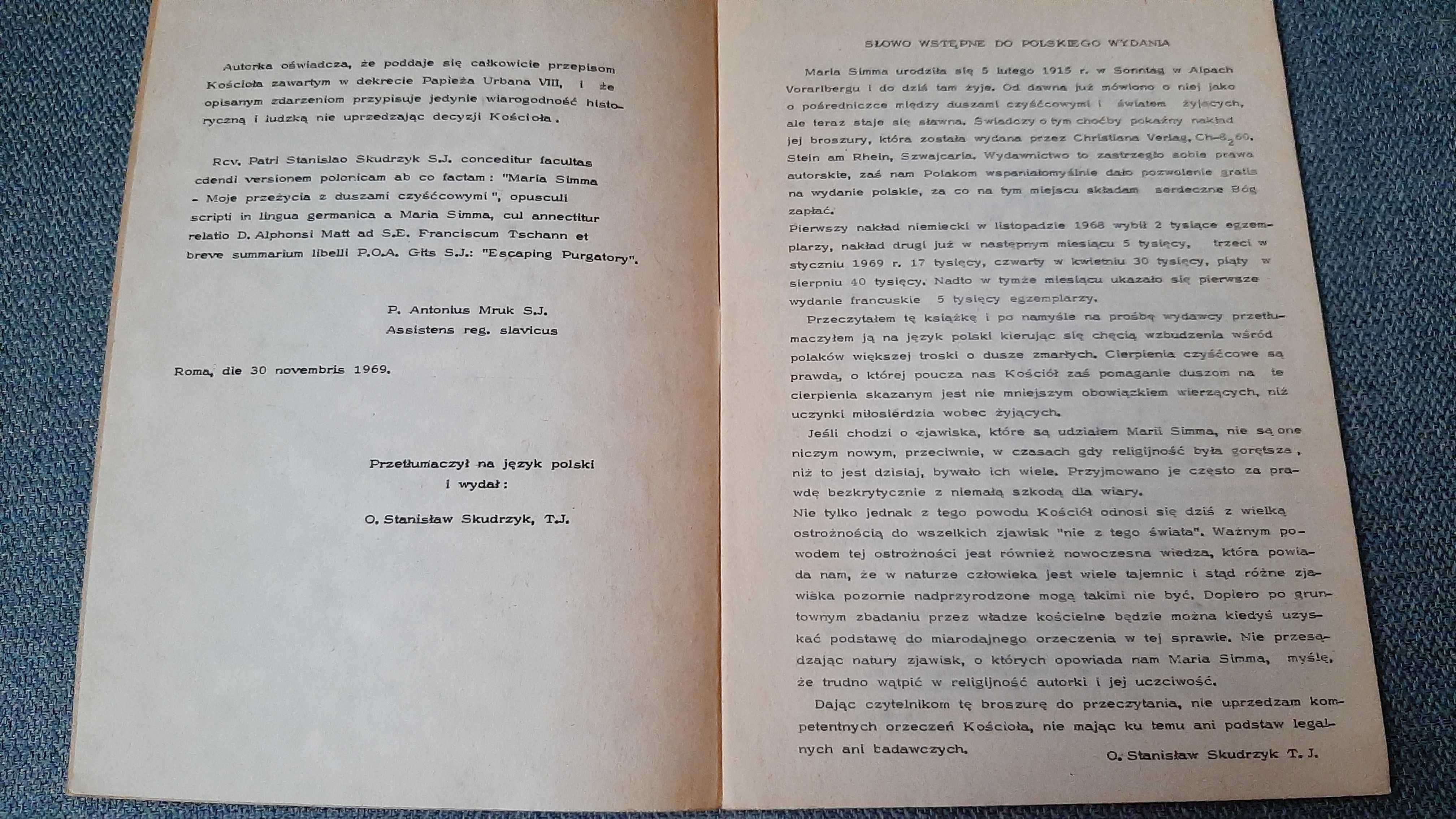 Maria Simma Moje przeżycia z duszami czyśćcowymi stare wydanie 1969