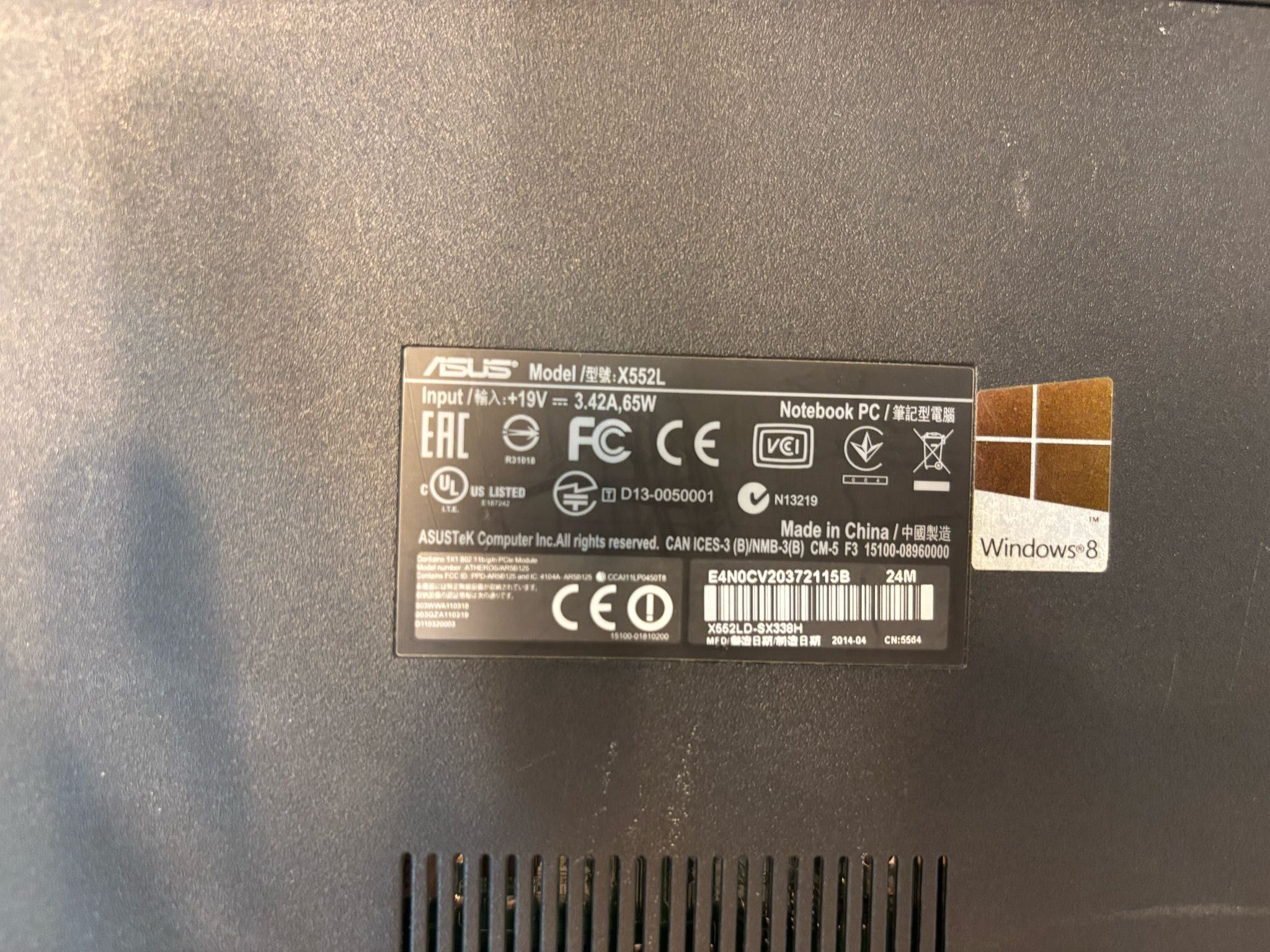 Portátil ASUS X552L 2014