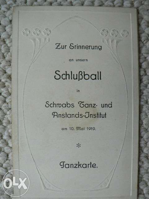 1917 rok. SCHLUSSBALL . Zaproszenie na bal . Tanzkarte .Gnesen Gniezno