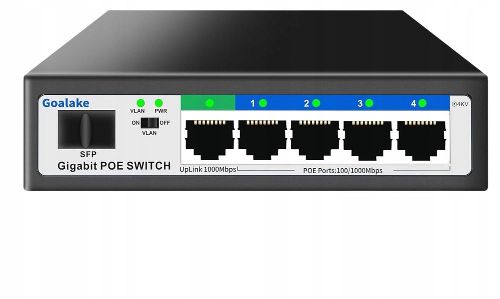 Przełącznik PoE 5xGigabit + 1 SFP 52W VLAN AI Watchdog Goalake