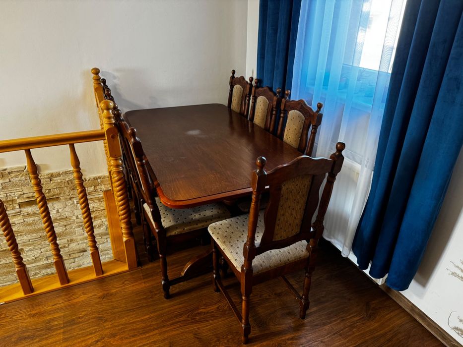 Stół z krzesłami, ciemny orzech 160x60cm rozkładany do 200cm