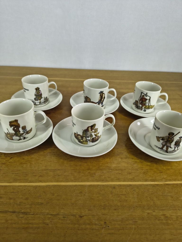Zestaw 6 porcelanowych filiżanek z podstawkami – Mitterteich Porzellan