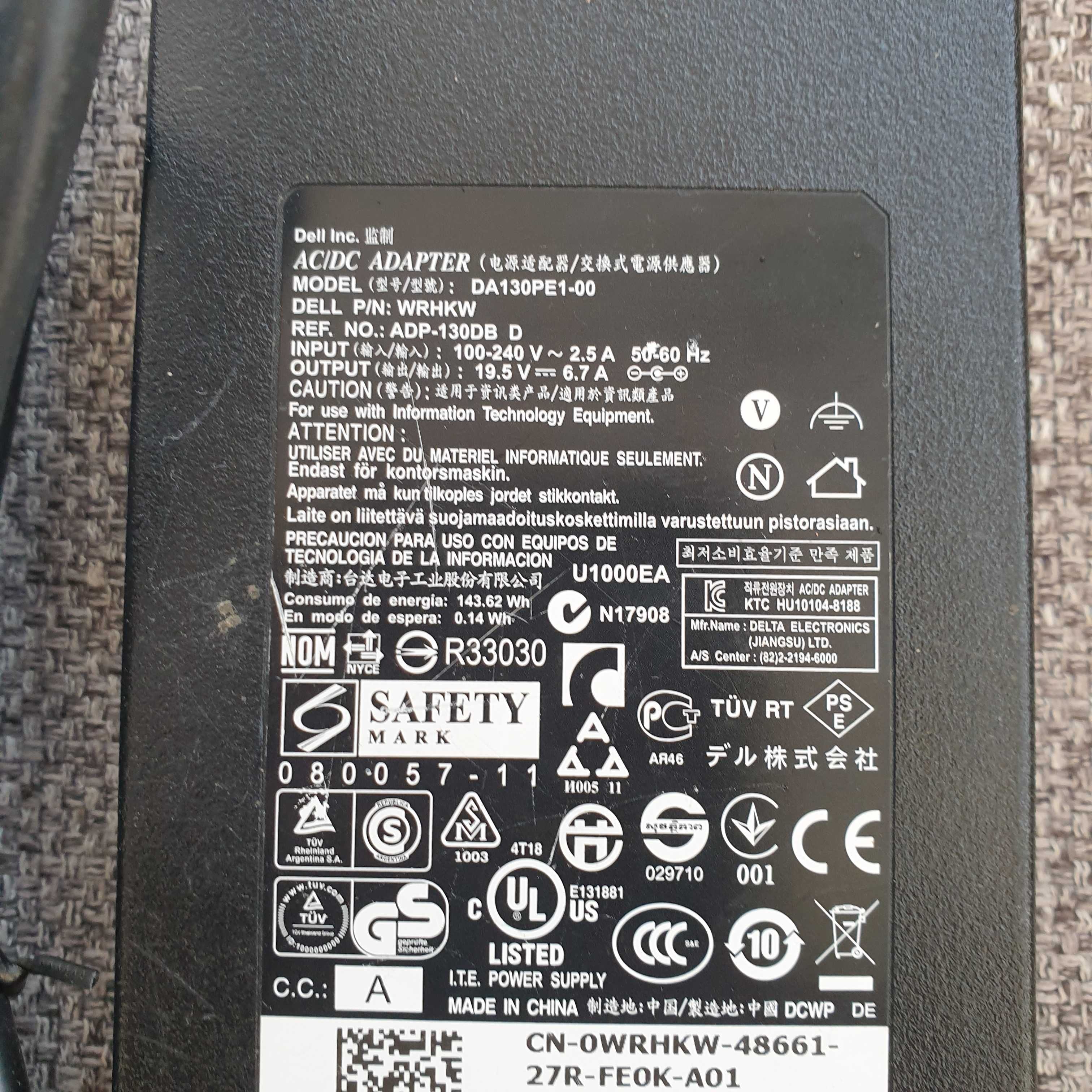 Carregador para Dell modelo DA130PE1-00 original 19,5V 6,7A de 130W