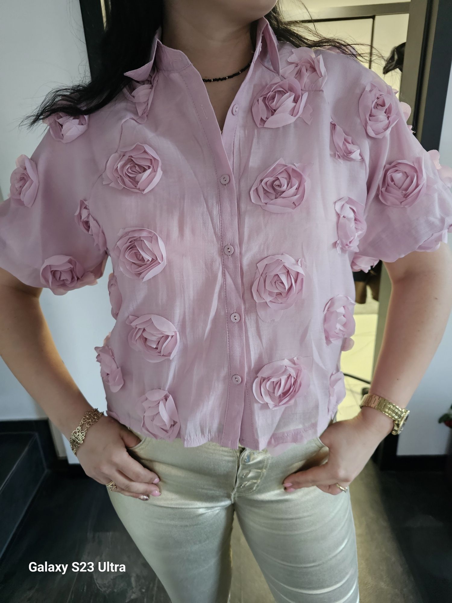Różowa bluzka w różyczki L